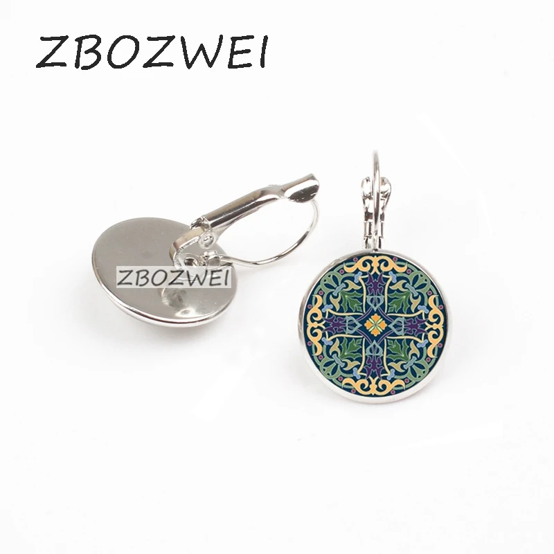 

2018 Enamel mandala lotus earings henna yoga glass earrings charm art picture om symbol Buddhism Zen earring jewelry