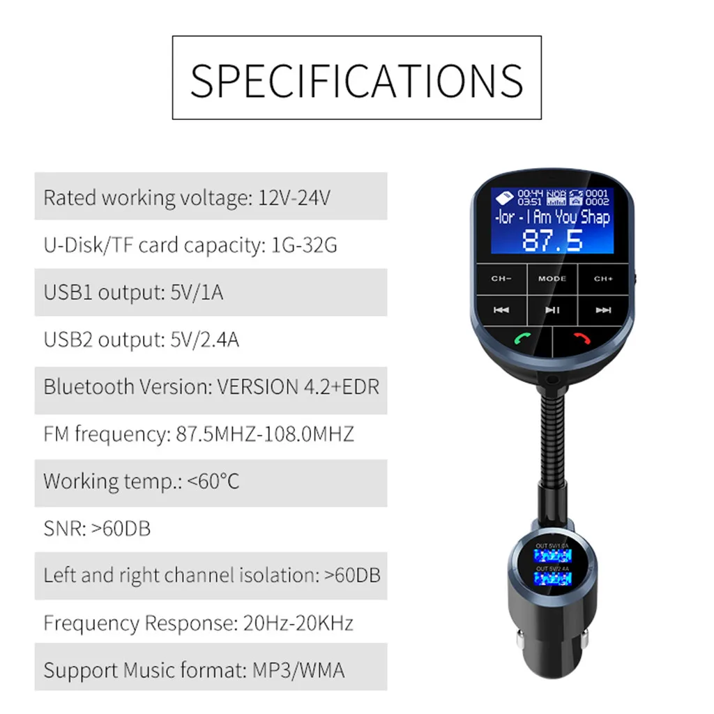 Автомобильный MP3-плеер BC37 беспроводной автомобильный Bluetooth fm-передатчик двойной USB зарядное устройство вход TF карта m27