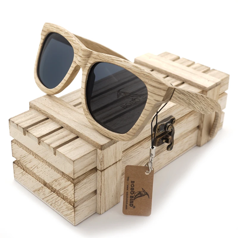 

OEM BOBO BIRD AG007a Handmade 100% Wooden Sunglasses Gray Polarized Lens Glasses oculos de sol feminino With Wooden Box