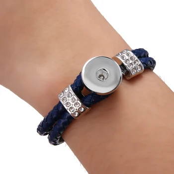 

2019 wholesale 6pcs/lot New Braided Leather Snap Button Bracelet fit 18mm Snap Jewelry Handmade 18mm Snap Leather Bracelets