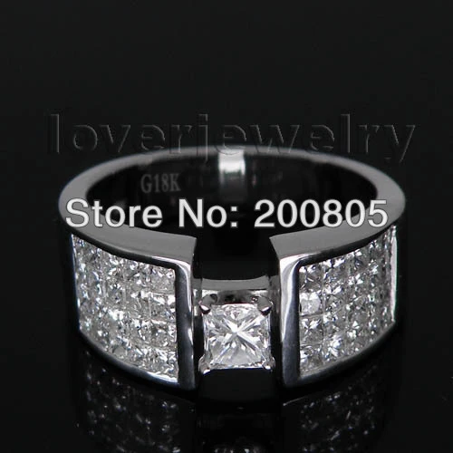 

Vintage Princess Cut Diamond Ring In Solid 18kt White Gold Natural Diamonds Engagement Wedding Ring For Sale