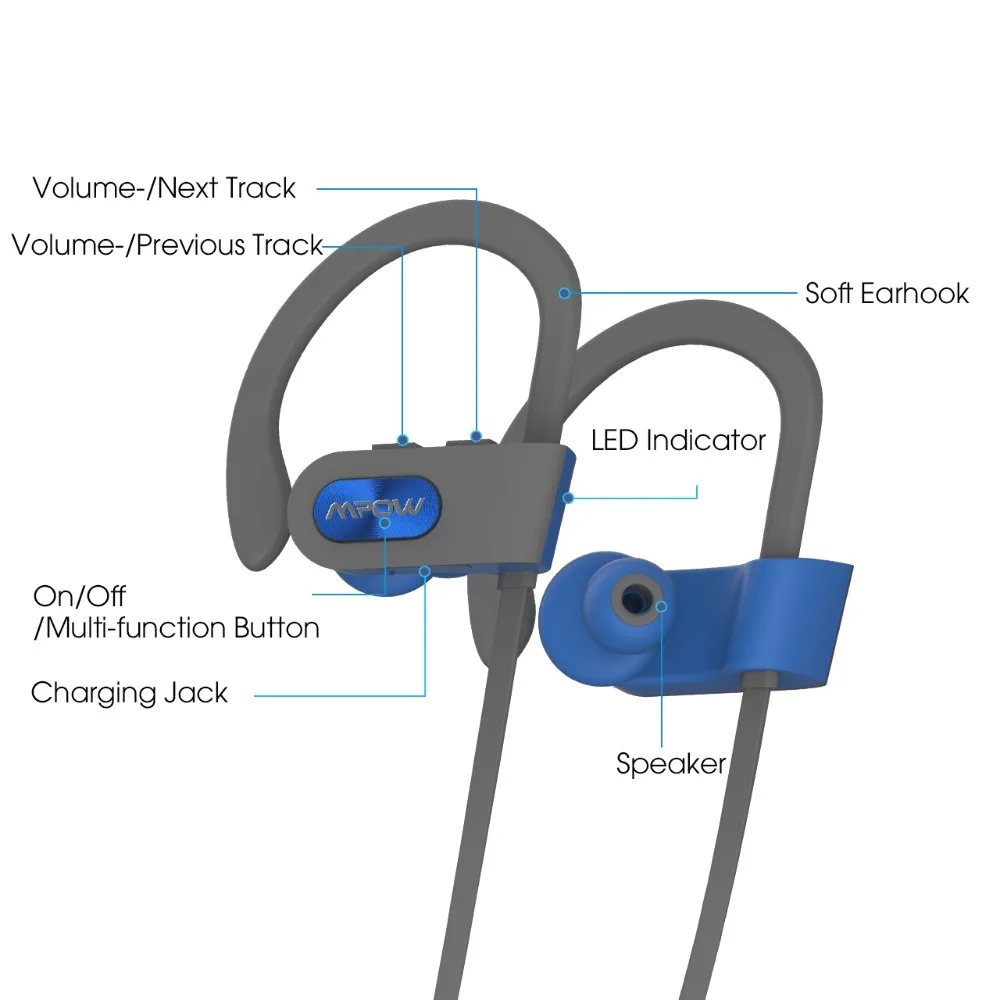 Mpow пламя Bluetooth 4,1 IPX7 водонепроницаемые наушники шумоподавление Гарнитура Встроенный микрофон ушной крючок для телефона iPhone huawei Xiaomi