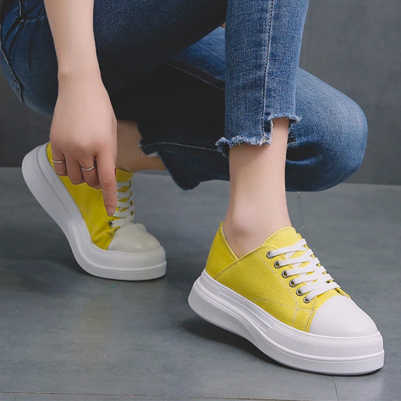 

2019 New Platform Sneakers Summer Women Shoes Casual Breathable Canvas Sneakers Women Black Chunky Sneakers Ladies Slip On Shoes
