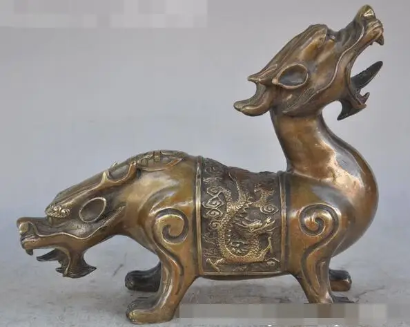 

S01315 11" chinese bronze copper fengshui Evil beasts pixiu Brave troops dragon statue B0403