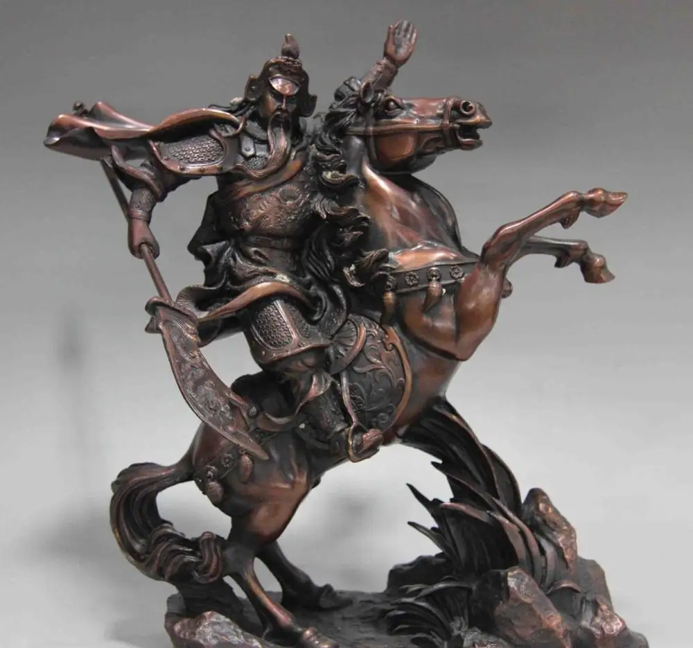 free shipping 13 Chinese Red Copper Bronze Ride Horse Guan Gong Guan Yu