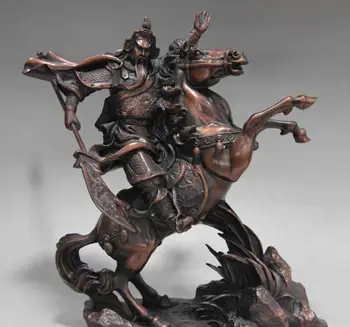

free shipping 13 Chinese Red Copper Bronze Ride Horse Guan Gong Guan Yu Warrior Buddha Statue