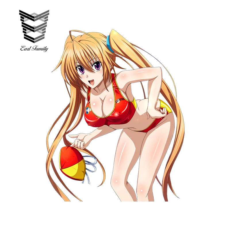 

EARLFAMILY Sexy Car Stickers High School DxD Shidou Irina Render Cartoon 3D Car Styling Vinyl Car Window Wiper Decal Accessories