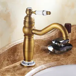 Смеситель для ванной комнаты из чистой меди Ретро смеситель для раковины вращающийся европейский стиль