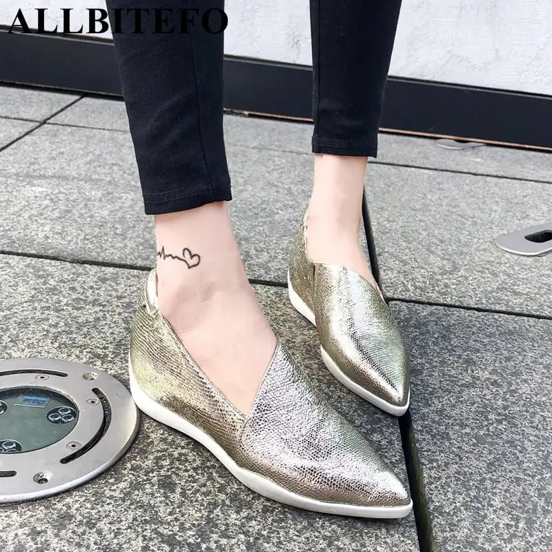ALLBITEFO new fashion brand genuine leather pointed toe wedges heel women pumps women high heel shoes women party shoes ALLBITEFO new fashion brand genuine leather pointed toe wedges heel women pumps women high heel shoes women party shoes