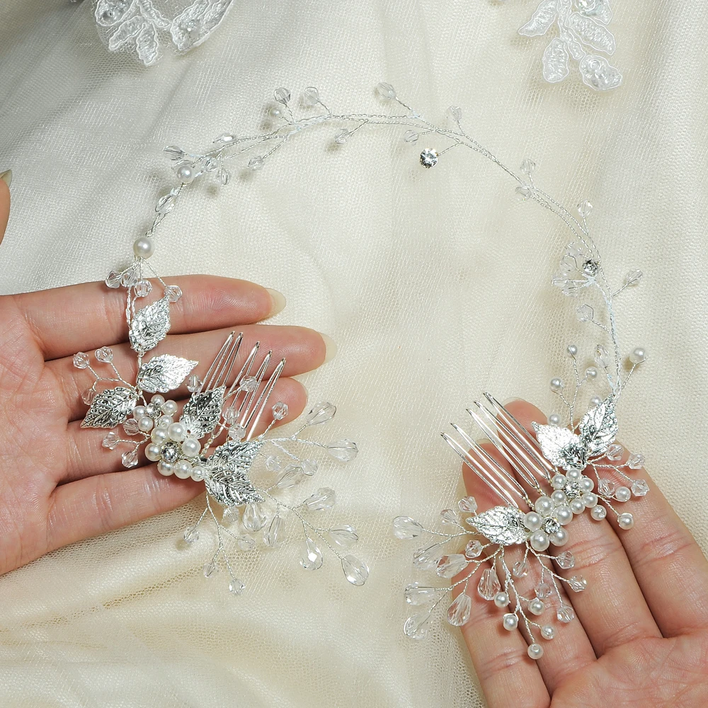 Brides handmade pearl flower hair band 200 cm Long Combs Hairbands