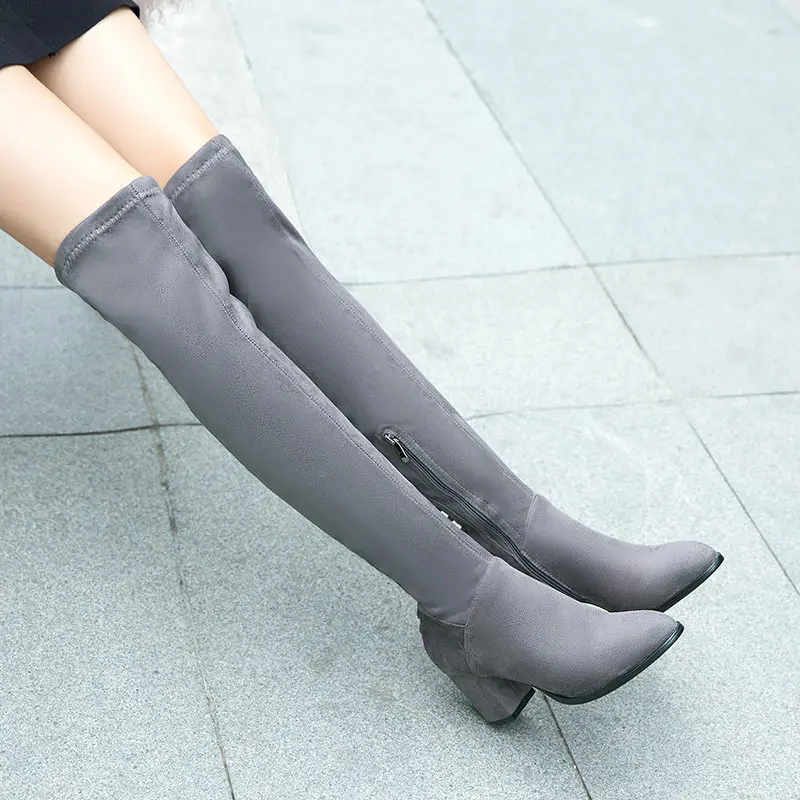 Lasyarrow осенне-зимние женские ботинки для Для женщин Высокие каблуки Для женщин ботинки с высоким голенищем круглый пикантная обувь г. женские ботинки большой Размеры 34–43 F165 - Цвет: Серый