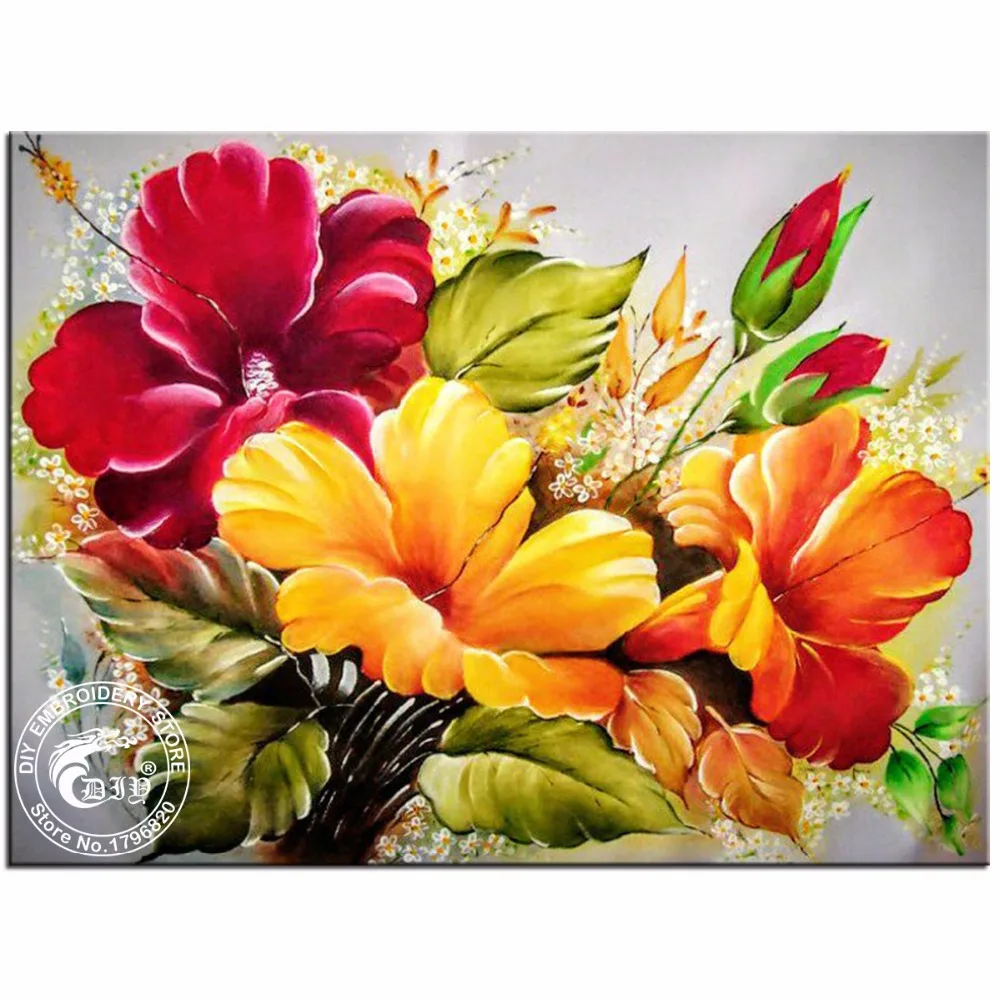 5D Round Drill Hibiscus Modern Home Decoration DIY Diamond Painting