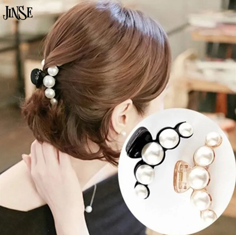 

JINSE Fashion Crab Hair Simple Hair Claws Imitation Pearl Hair Accessories For Women Clamp Resin Plastic Teeth Elastic HCW007