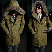Зимнее теплое толстое Мужское пальто с воротником из искусственного меха с капюшоном удобный однотонный повседневное длинное пальто для мужчин