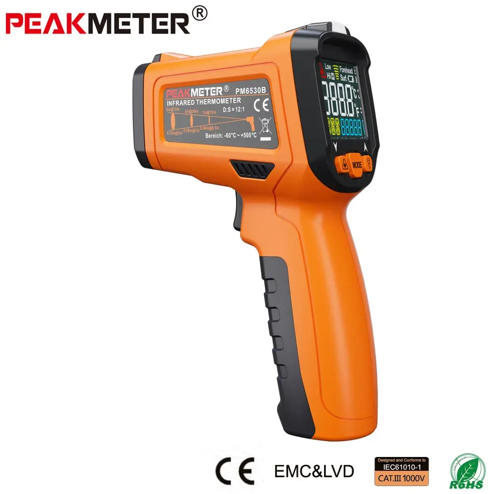 

PEAKMETER PM6530B Laser LCD Digital IR Thermometer Temperature Meter Gun 12 Point -50~550 Degree Non-Contact Thermometer