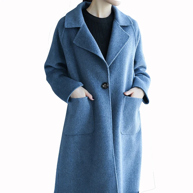 Winter Coat Beige Blue Turndown Long Sheep Wool Aplaca Coats Women 2018 ...