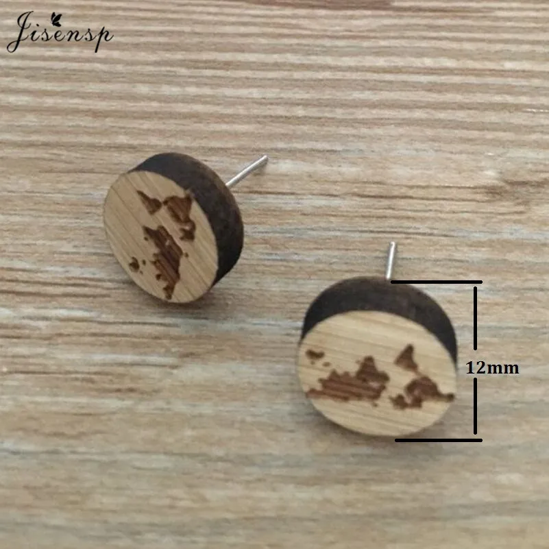 Wood World Map Earrings