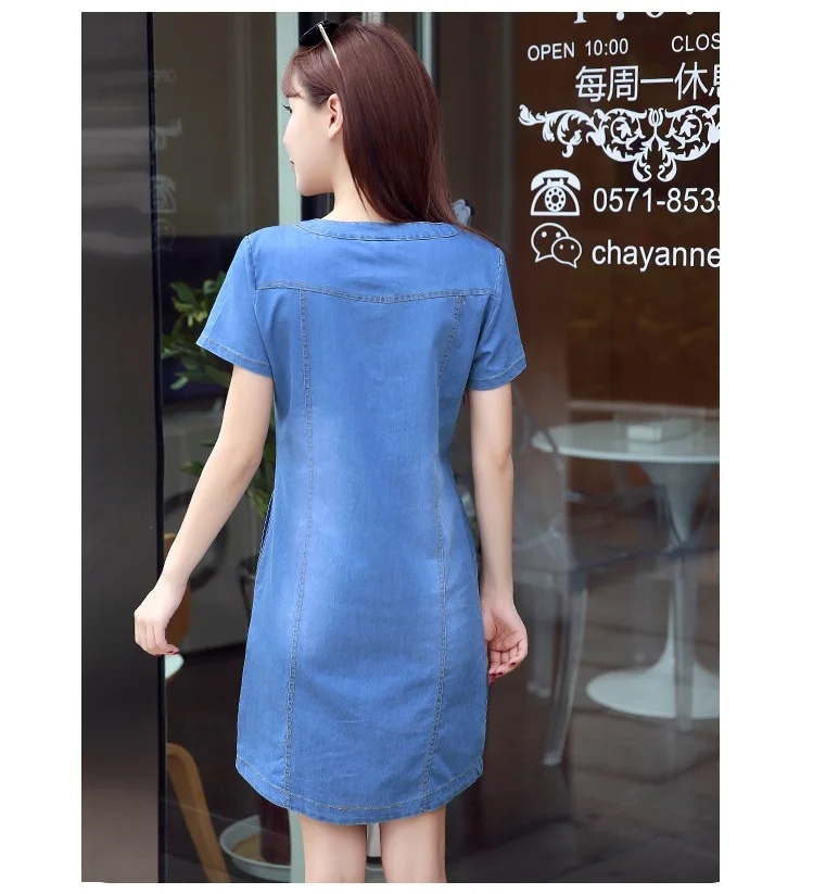 Корейское джинсовое платье для женщин новое летнее повседневное джинсовое платье с карманом облегающее винтажное джинсовое платье с коротким рукавом размера плюс 3XL