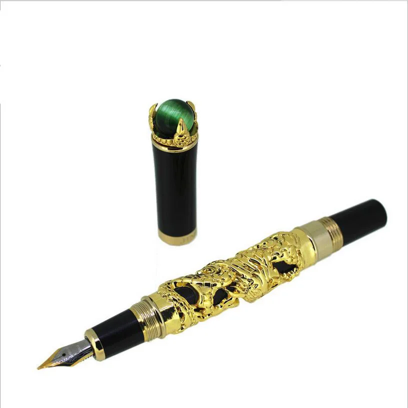 

0.7mm Nib Business High Quality Fountain Pen Dragon Engraving Design Ink Pen Gold Sliver Office School Stationary Supplies 03841