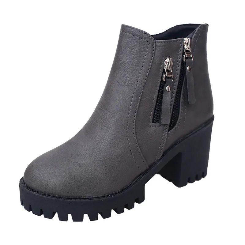 gris Épaisse Automne Nouvelle Augmenté À Et Talon Fermeture Éclair Hiver Confortable Résistant L'usure De Femmes Noir Bottes wOXPkZuTi