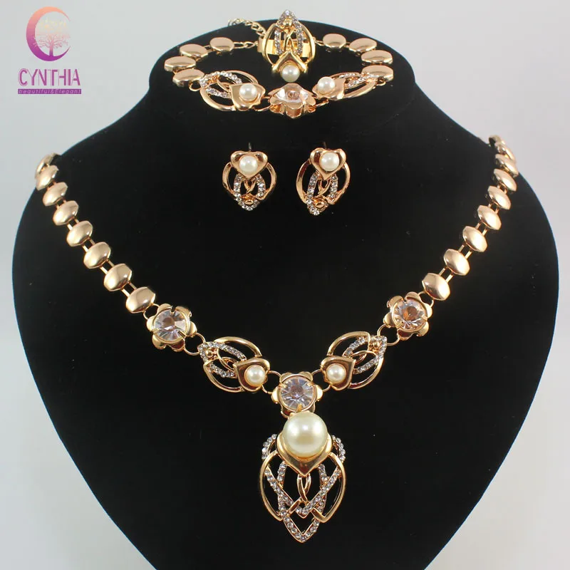 Wedding Jewelry Set Pearl Gold Jewelry Set Gold Color Pearls