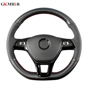 

GKMHiR DIY Black Carbon Leather Car Steering Wheel Cover for Volkswagen VW Golf 7 GTI Golf R MK7 VW Polo GTI Scirocco 2015 2016