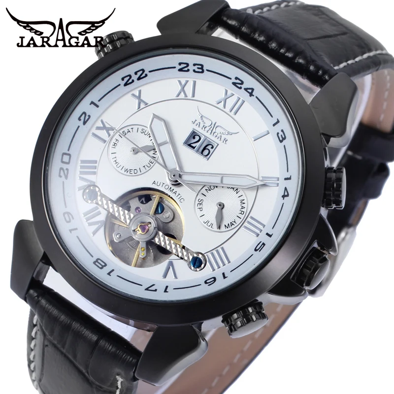 

JARGAR Men's Watch Fashion Automatic Transparent Day Date Display Calendar Tourbillon Wrist Watch White