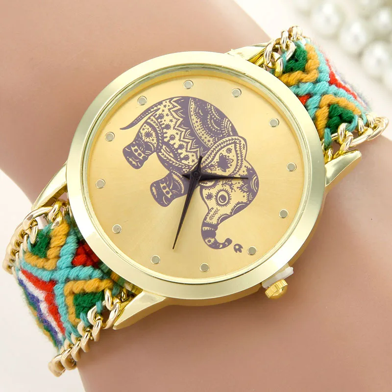 

Creative Elephant patterns lady watches hand-woven bracelets watches women quartz watches