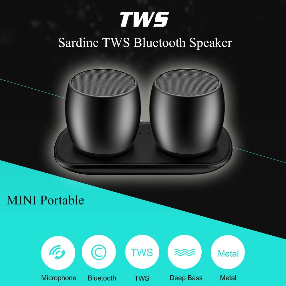 

Sardine TWS Metal Bluetooth Speakers TWS System column Portable mini Speaker 3D Stereo Computer Subwoofer Loudspeaker MP3 Player