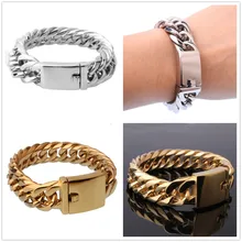 7-1" 16 мм крутой 316L нержавеющая сталь серебро/золото Тон кубинская цепочка для бордюра мужской браслет Байкер ювелирные изделия Высокое качество Горячая