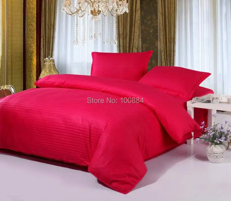 Red Color Wedding Striped Bed Linen King Size Hotel Bedding Sets