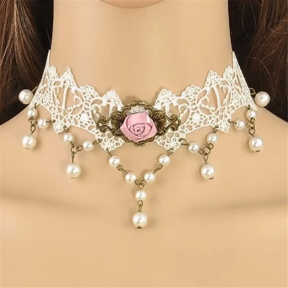 Classic Lolita Antique Bronze Alice in Wonderland Relic Rosary Choker Necklace