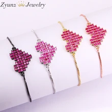 10 шт., розовый CZ микро кубический цирконий Регулируемая цепь золото цвет мульти браслеты слуховой t Форма браслет Шарм для женщин ювелирные изделия