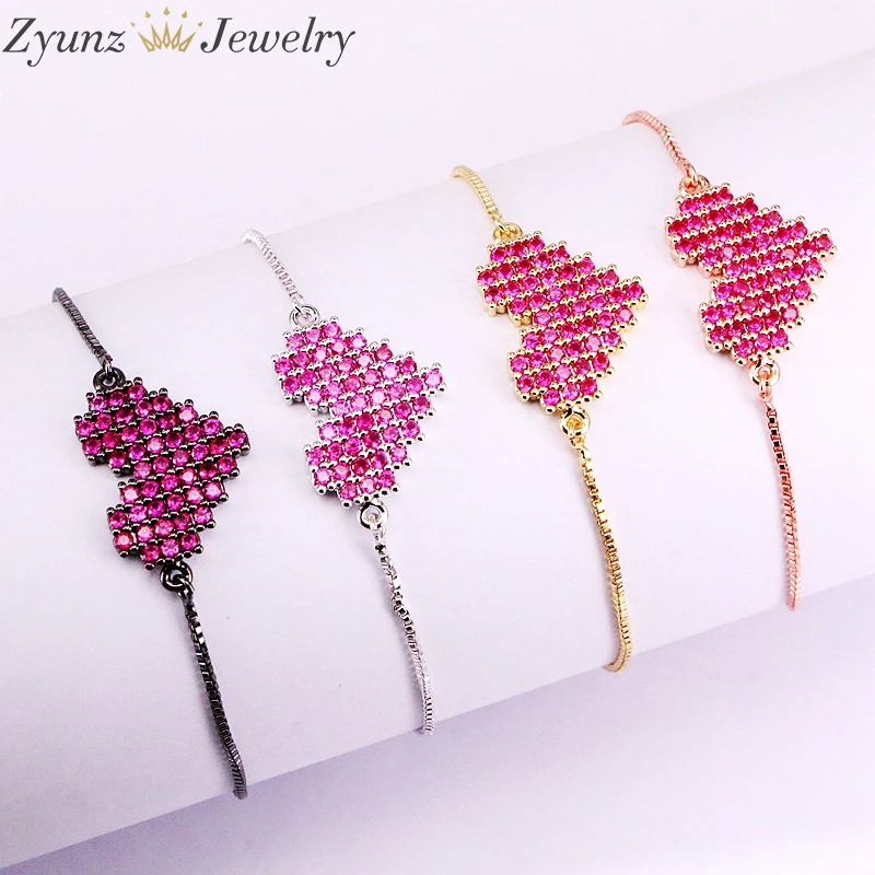 

10PCS, Rose CZ Micro Cubic Zirconia Adjustable Chain Gold Color Multi Bracelets Hear-t Shape Bracelet Charm For Women Jewelry