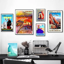 Volar a Sudamérica Peru Retro Vintage viajes lienzo pinturas Kraft Posters pegatinas de pared decoración del hogar regalo familiar