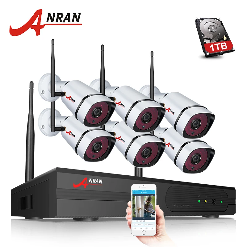 

ANRAN Plug Play P2P 1080P 6CH WIFI NVR Kit Outdoor 36 IR Night Video 6PCS 2.0MP Wireless IP Camera Security System Hard Disk