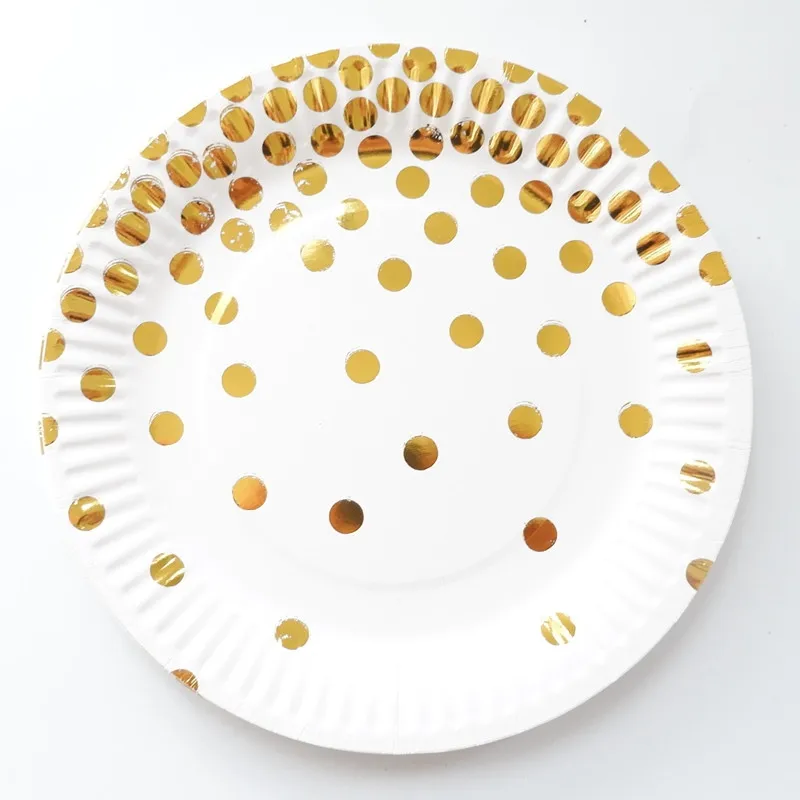 10 шт./лот, Золотая фольга, звезда, одноразовые столовые приборы, бумажные тарелки для вечеринки чашки, ребенок, душ, бумага для питья соломинки, свадебные принадлежности - Цвет: Gold Dot 10pcs
