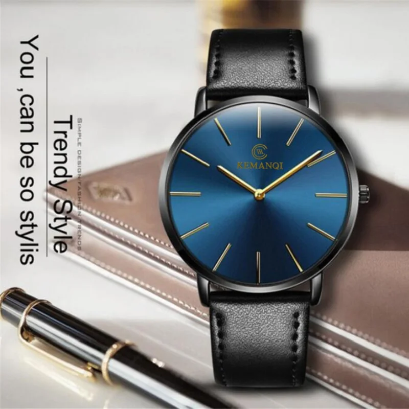 

Fashion Brand Men's Quartz Business Watches Relojes Hombre Leather Belt Big Dial Wrist Watch Luxury Male Clock Relogio Masculino