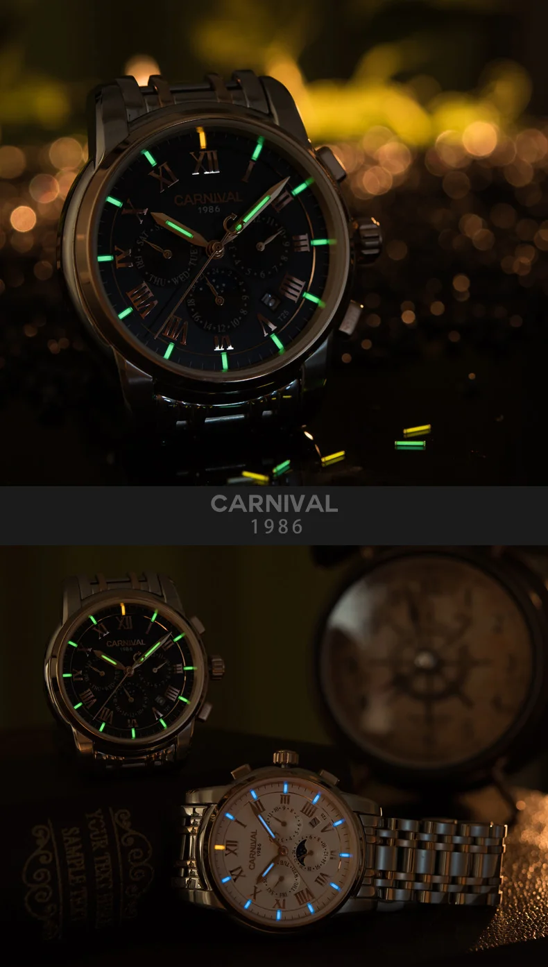 T25 Тритий газ светящиеся механические часы для мужчин карнавал полная сталь многофункциональные автоматические наручные часы Мужские часы reloj hombre