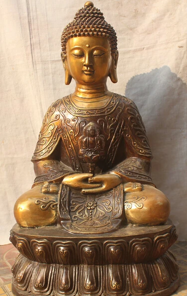 

dr524 23" Chinese Tibetan Buddhism Bronze Shakyamuni Amitabha Buddha & Light Statue