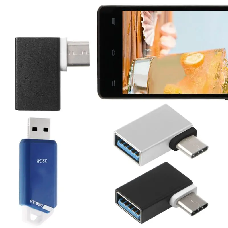 OOTDTY портативный алюминиевый 90 градусов USB3.1 Тип C к USB 3 0 Женский OTG конвертер