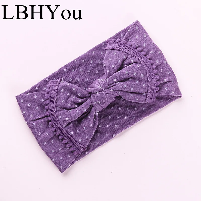 1pcs Knot Bows Width Nylon Headbands With Pompom Trims,Newborn Baby Girls Soft Stretchy Handtie Nylon Hairbands Girl's Hair Wear - Цвет: DARK Orchid