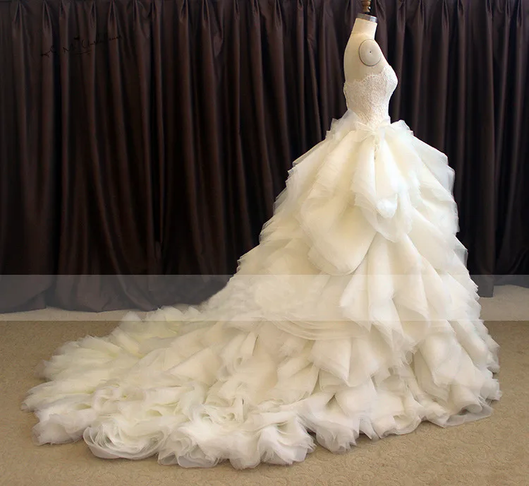 Корейский свадебное платье Винтаж оборки длинный шлейф свадебного платья замок Vestidos De Casamento Кружево принцессы невесты Платья для женщин