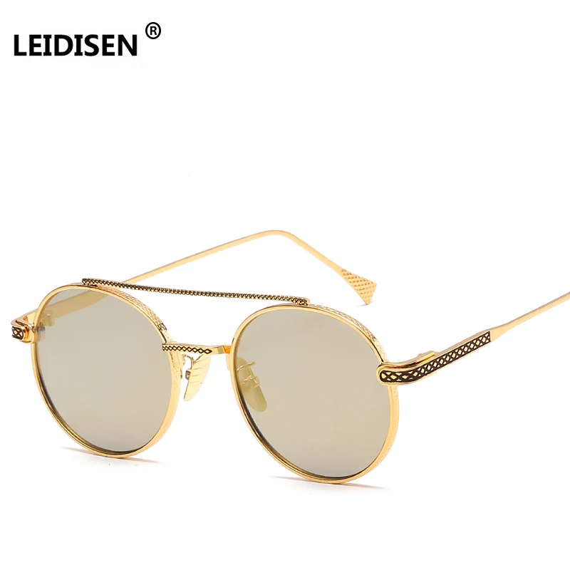 LEIDISEN фирменный дизайн женские металлические солнцезащитные очки круглые солнцезащитные винтажные очки, ретро Зеркальные Круглый Объектив очки Oculos de sol