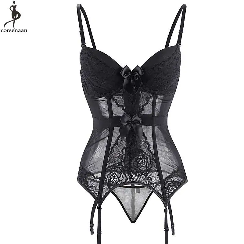 

Sexy Underwear Corset Fish Boned Corsets Padded Cup Lace Transaparent Korset Overbust Strap Bustier Women Night Wear Gorset Hot