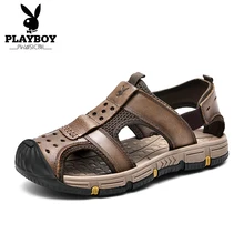 PLAYBOY/удобные мужские сандалии ручной работы из натуральной кожи; мягкая Летняя мужская обувь; Повседневная пляжная обувь в стиле ретро