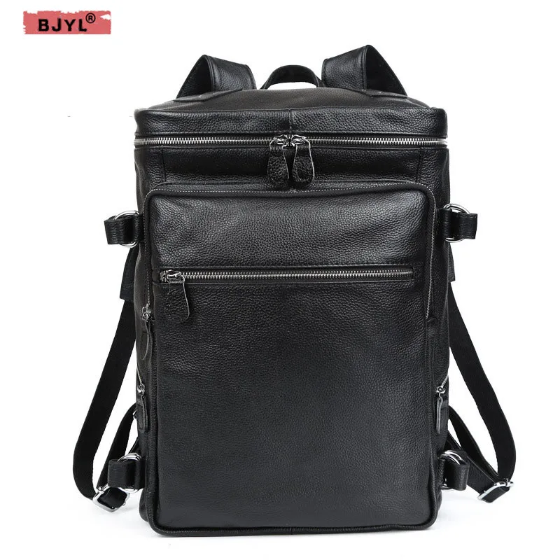 

BJYL Luxury Fashion casual men's backpacks Genuine leather shoulder bag large capacity male travel backpack