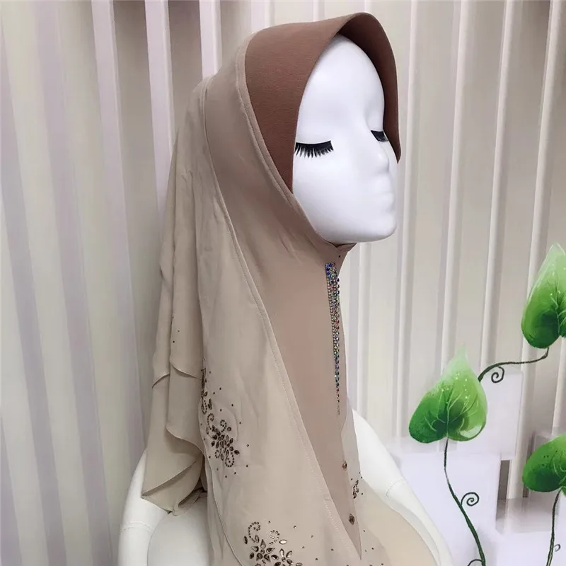 Мусульманские мгновенные обертывания Малайзия M 75D толстый Жемчуг шифон горячей фиксации горный хрусталь дизайн удобный цельный хиджаб
