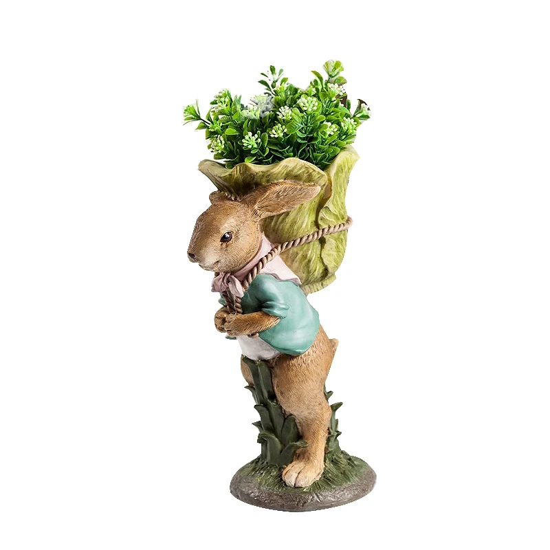 Europe Rabbit Flower Tank Pen Holder Resin Ornaments Crafts Miniature Rabbit Figurines Desktop