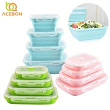 Силиконовая складная коробка для бэнто, Складной Портативный Ланч-бокс для еды, столовая посуда, контейнер для еды, чаша для детей и взрослых от ACEBON
